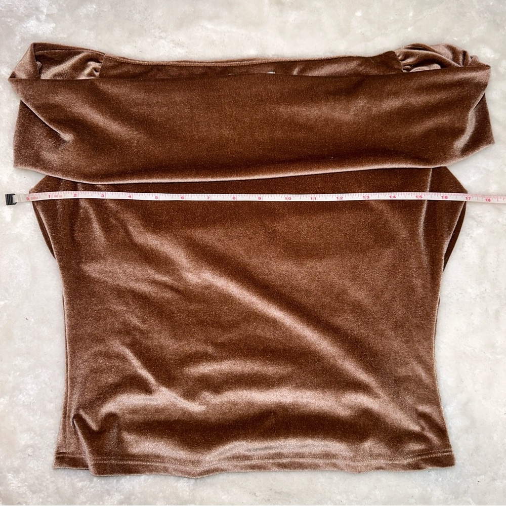 Reformation Brown Cello Knit Velvet Off the Shoulder Top Size Small - Picture 11 of 12
